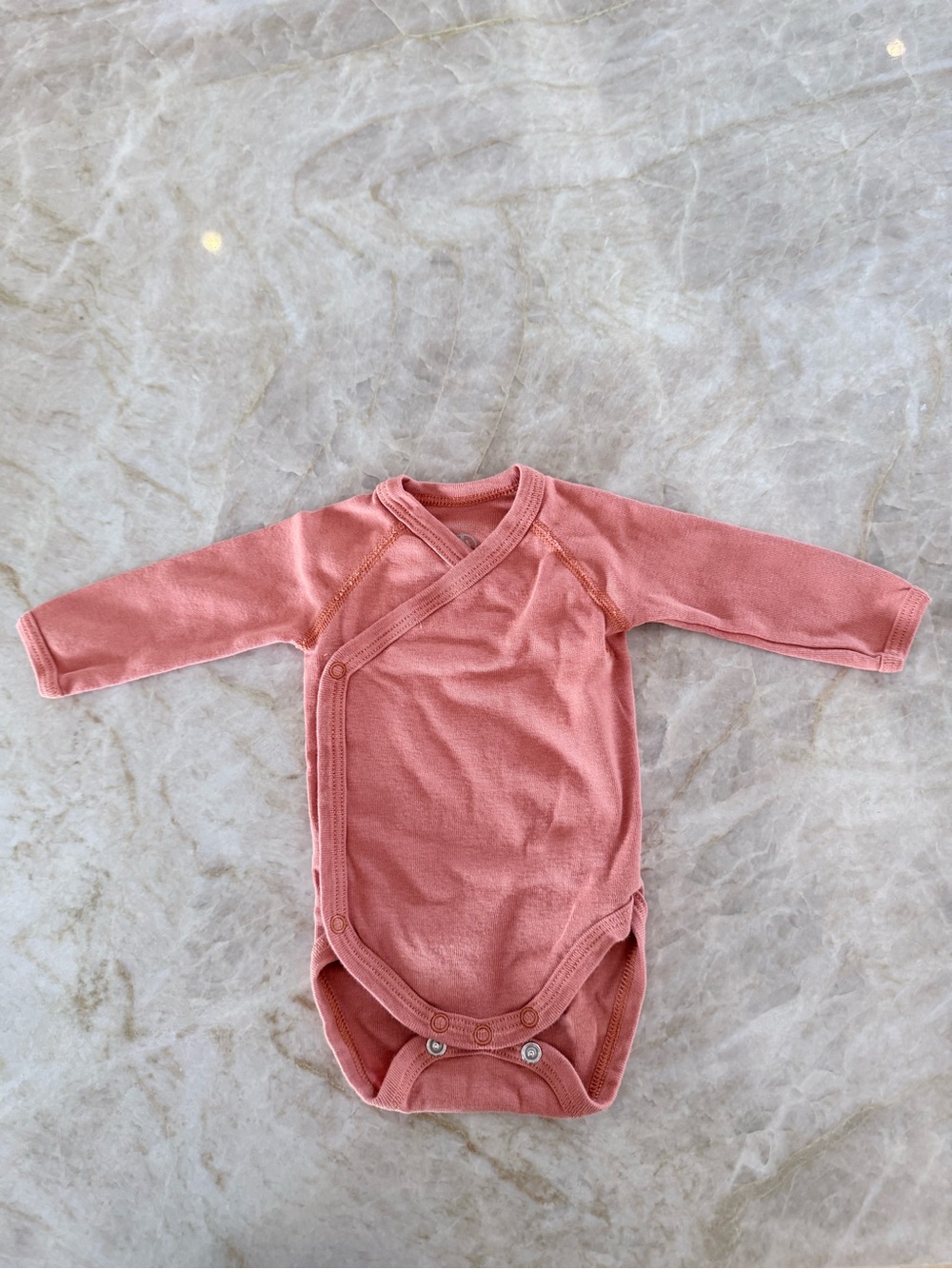 Long-Sleeve Orange Wrap-Front Baby Onesie